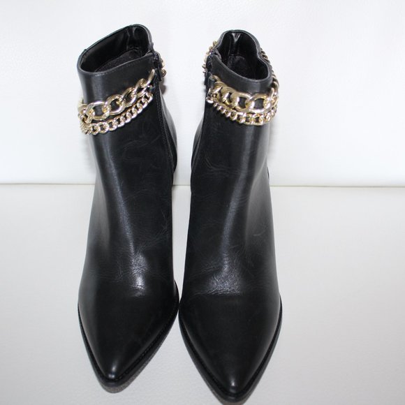 NEW STEVE MADDEN PERLINA BLACK LEATHER BOOTIE BOOTS WITH CHAIN DETAILS 9.5 - Picture 9 of 9